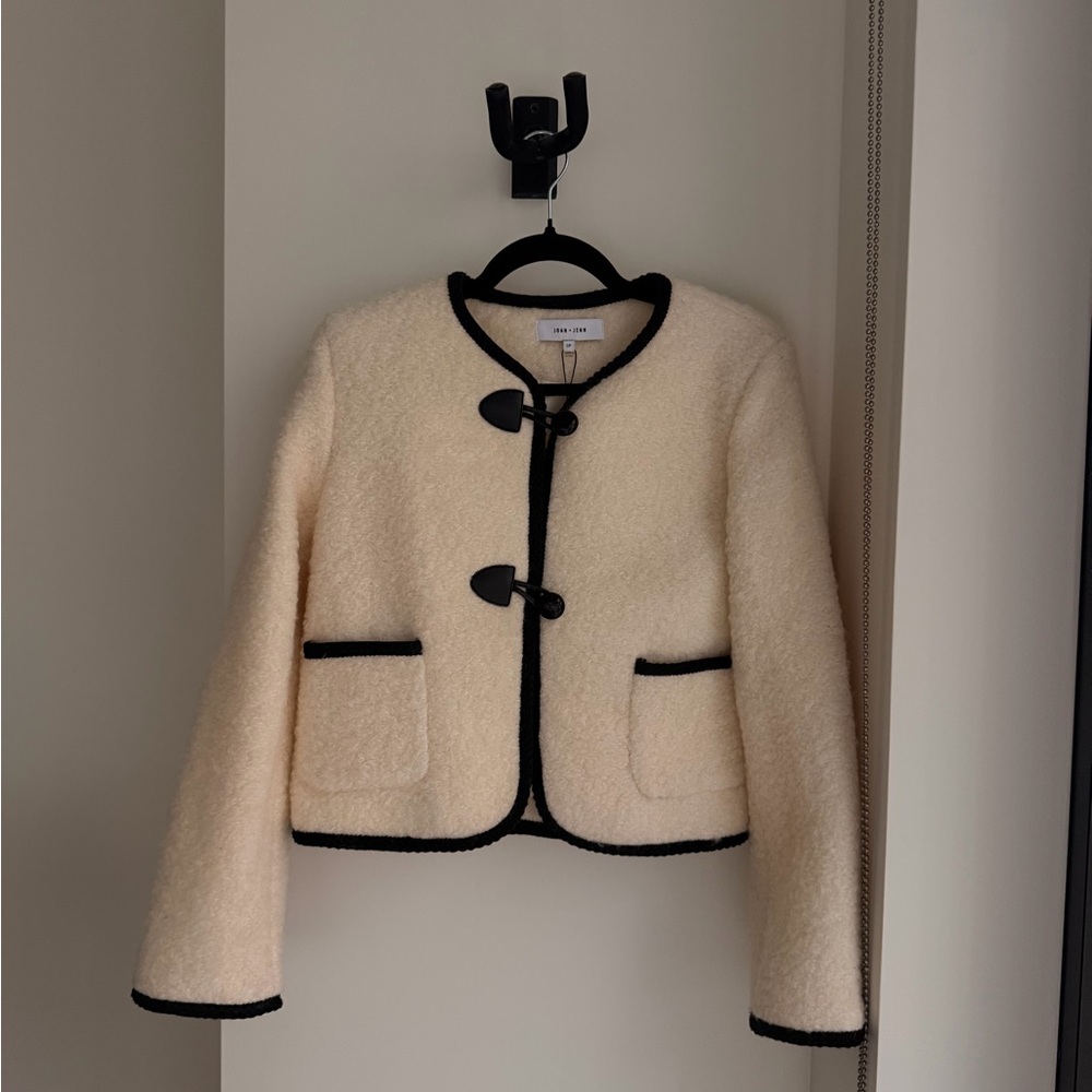 John + Jenn Cream Textured Jacket with Black Accents